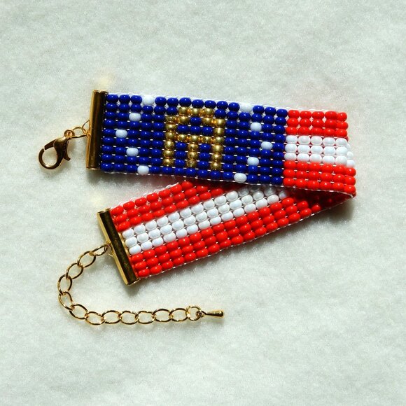 Georgia state flag bead bracelet, handmade, adjustable length - Picture 1 of 7